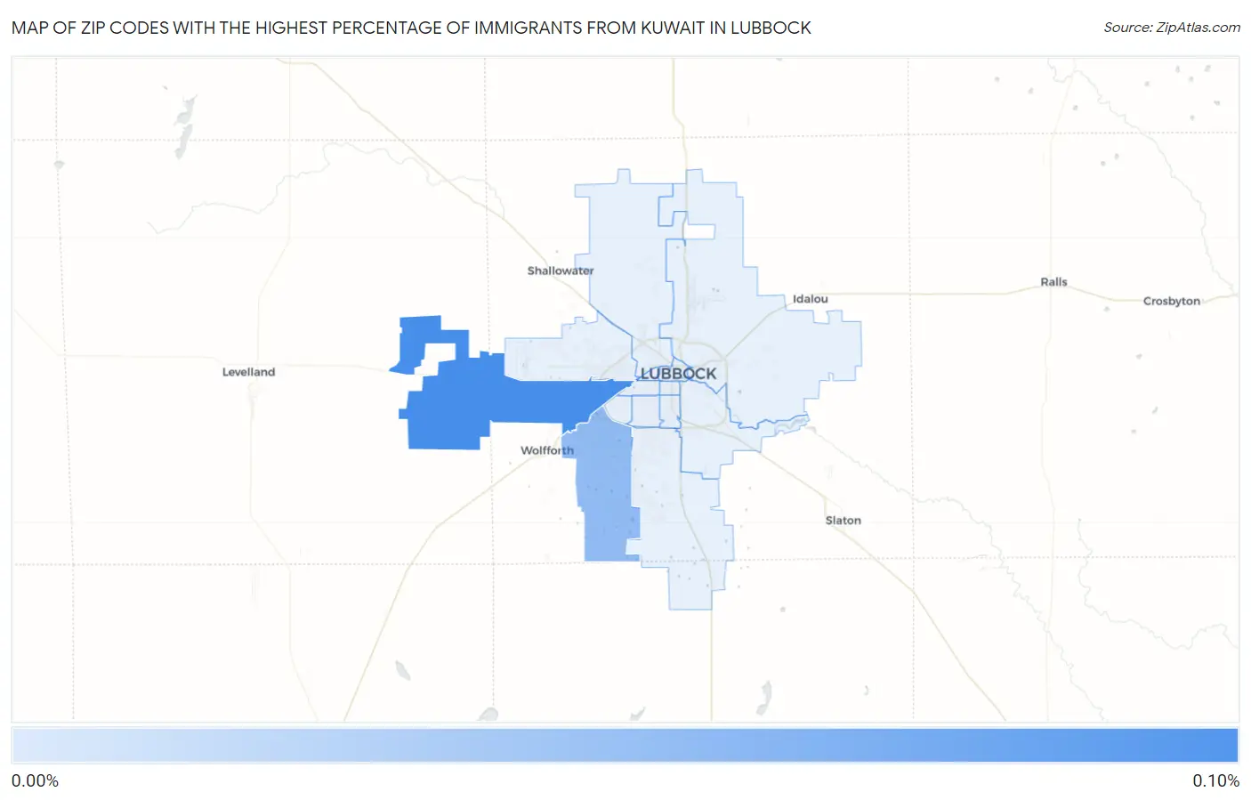 Zip Codes with the Highest Percentage of Immigrants from Kuwait in Lubbock Map