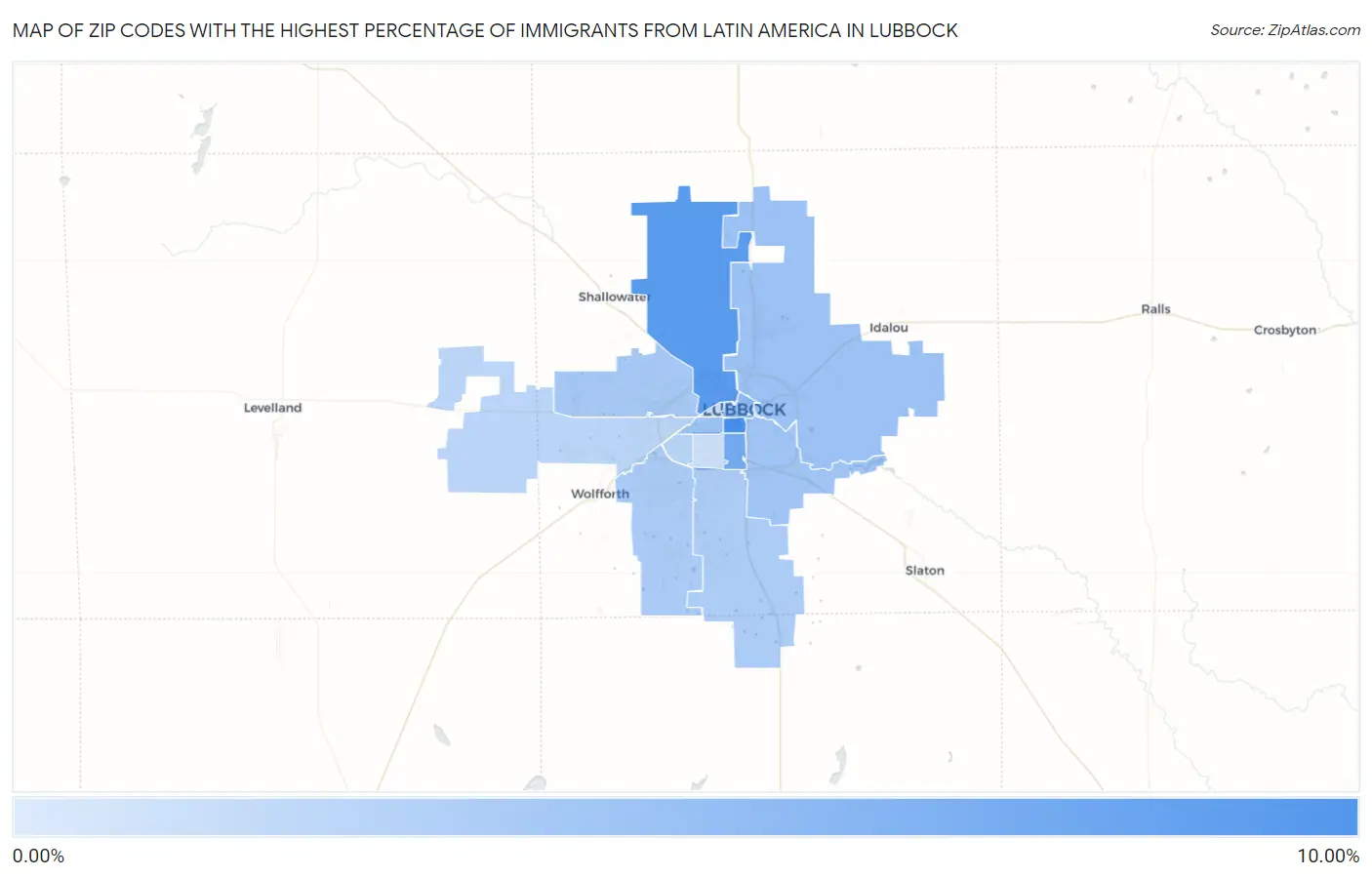 Zip Codes with the Highest Percentage of Immigrants from Latin America in Lubbock Map