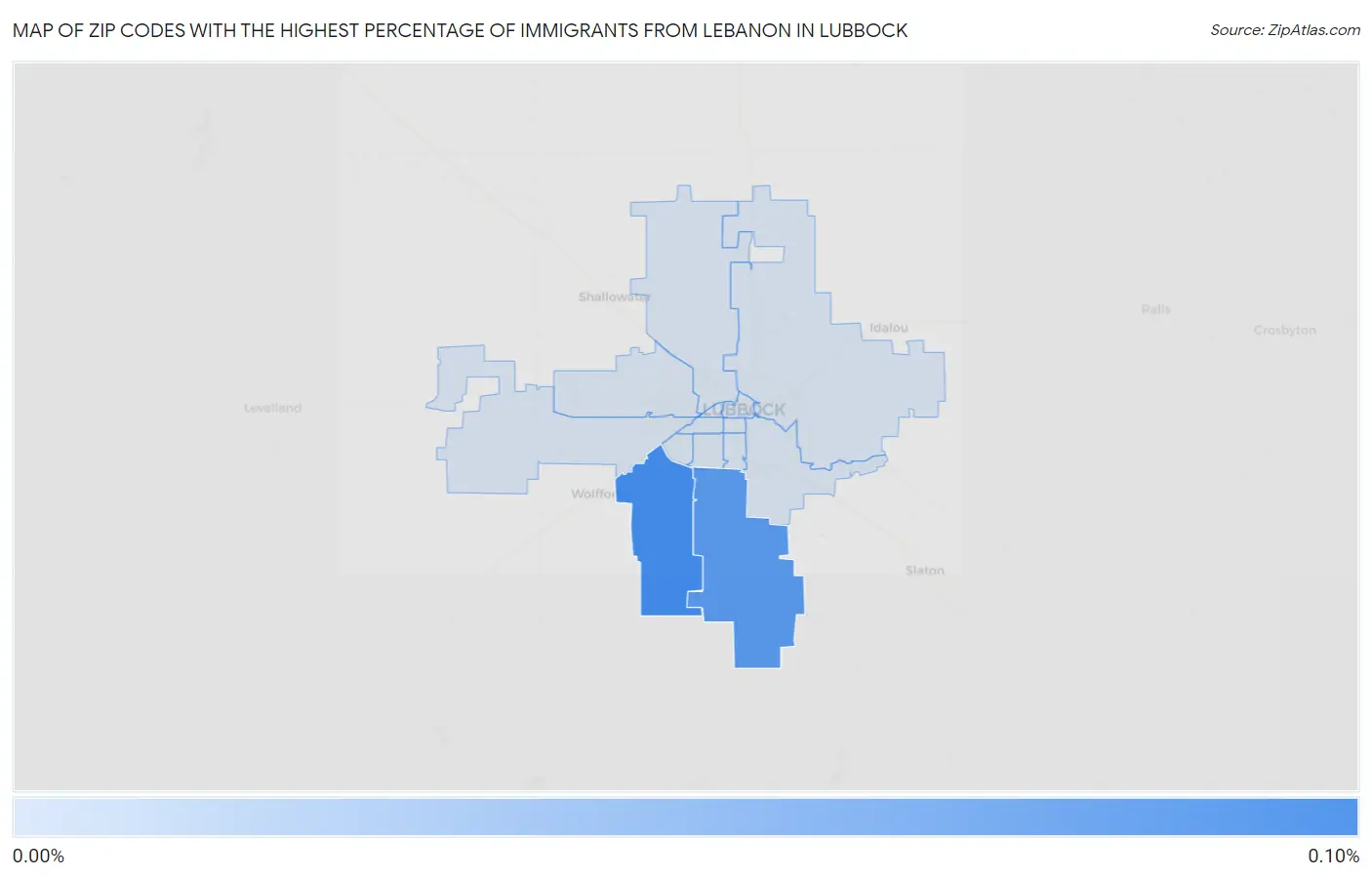 Zip Codes with the Highest Percentage of Immigrants from Lebanon in Lubbock Map