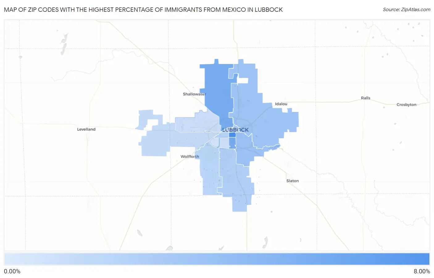 Zip Codes with the Highest Percentage of Immigrants from Mexico in Lubbock Map
