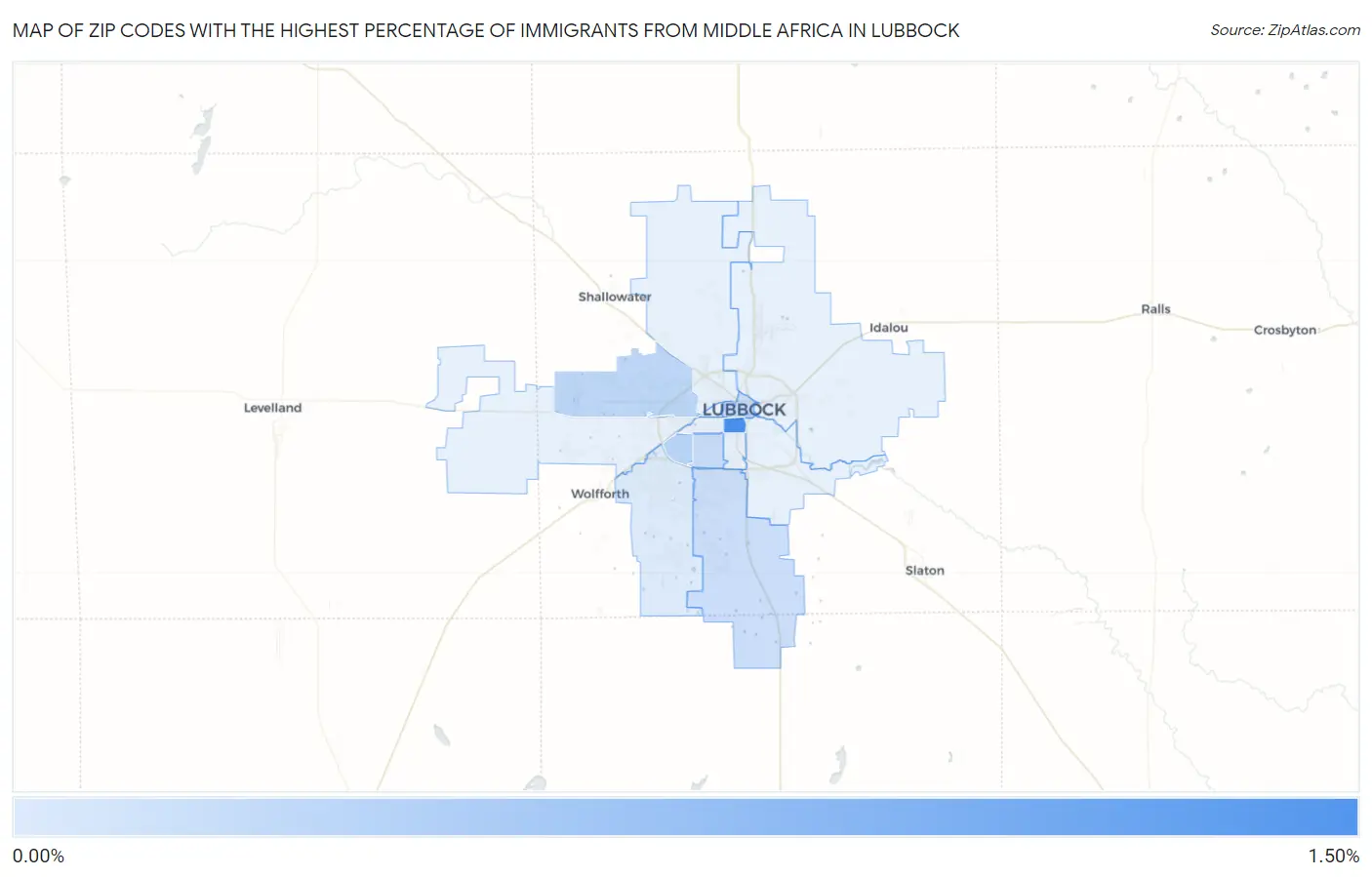 Zip Codes with the Highest Percentage of Immigrants from Middle Africa in Lubbock Map