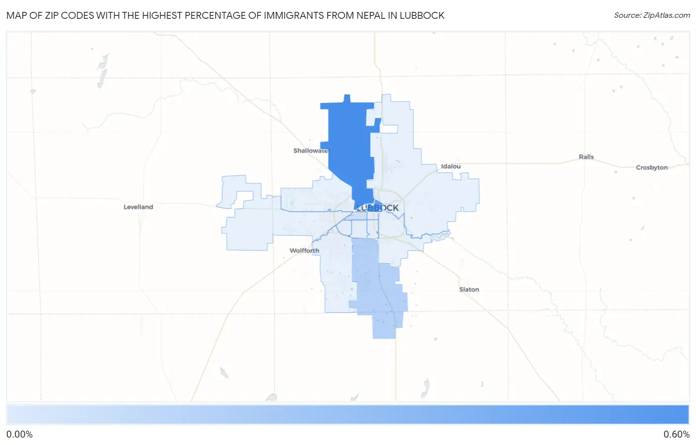 Zip Codes with the Highest Percentage of Immigrants from Nepal in Lubbock Map