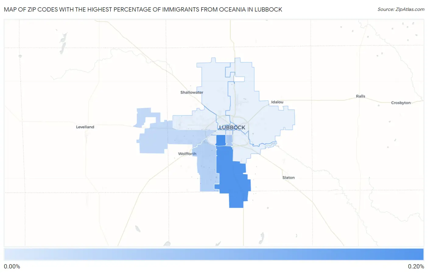 Zip Codes with the Highest Percentage of Immigrants from Oceania in Lubbock Map