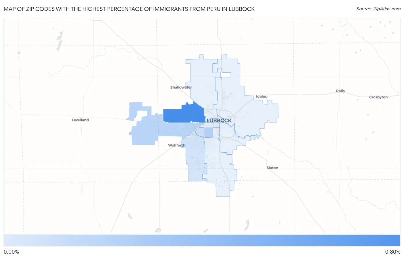 Zip Codes with the Highest Percentage of Immigrants from Peru in Lubbock Map
