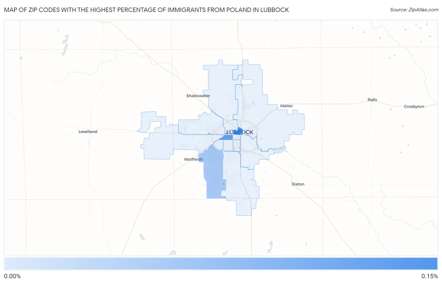 Zip Codes with the Highest Percentage of Immigrants from Poland in Lubbock Map