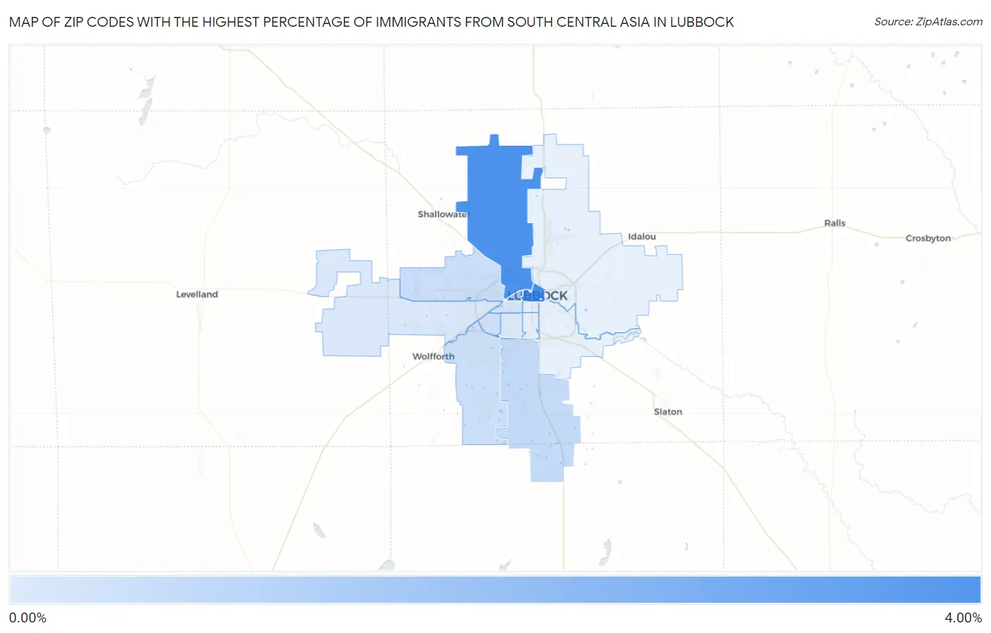 Zip Codes with the Highest Percentage of Immigrants from South Central Asia in Lubbock Map