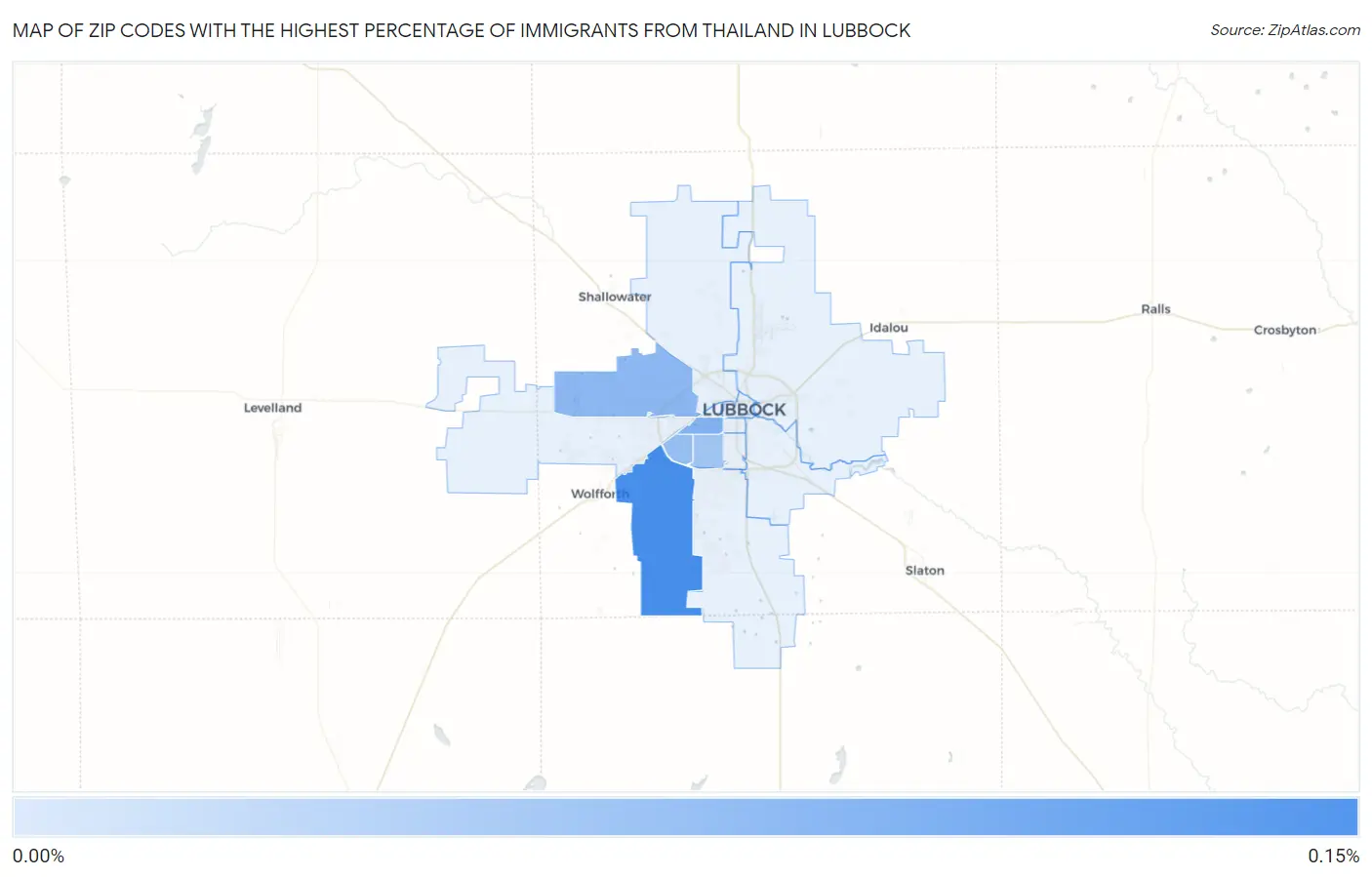 Zip Codes with the Highest Percentage of Immigrants from Thailand in Lubbock Map