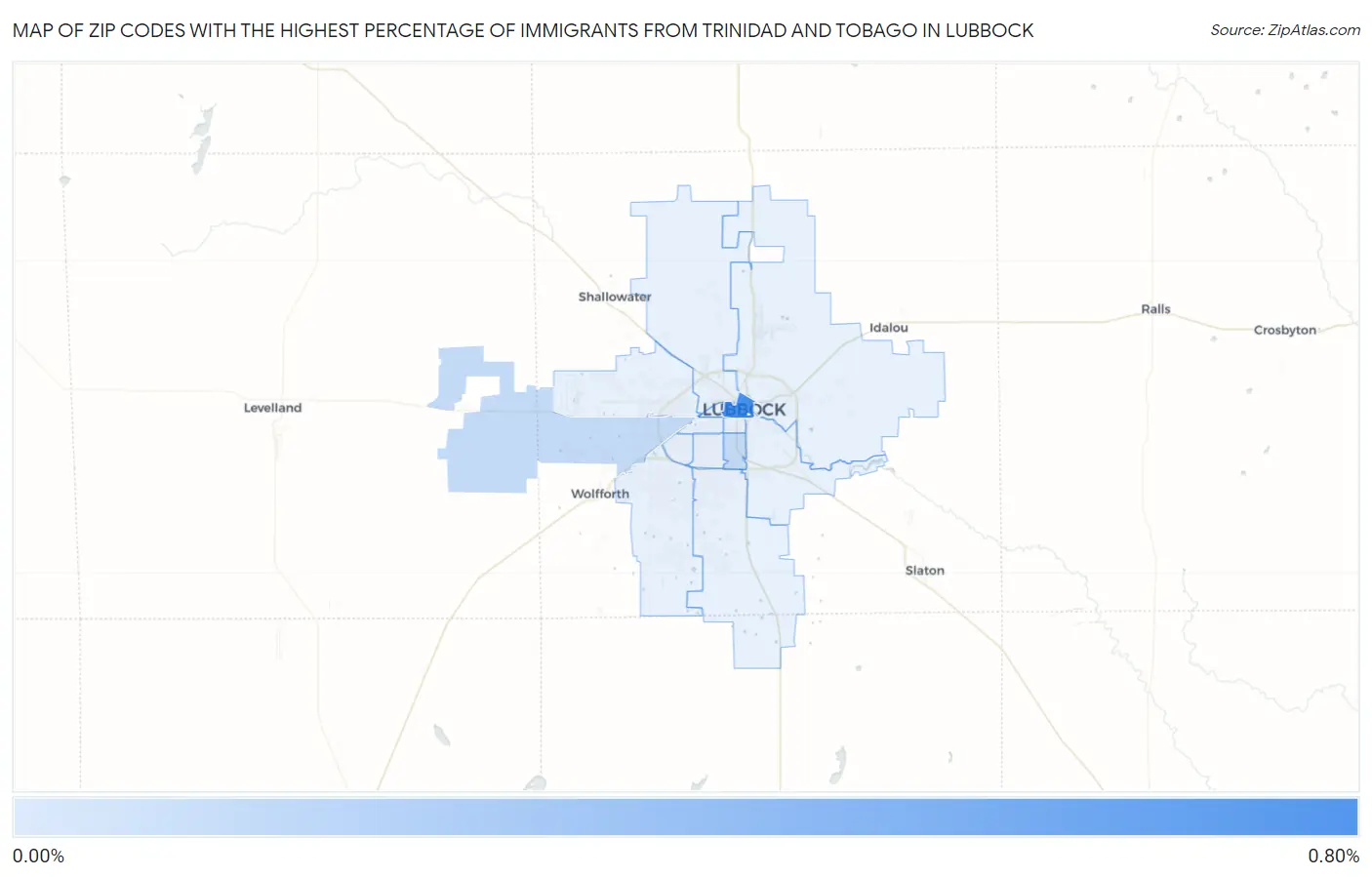 Zip Codes with the Highest Percentage of Immigrants from Trinidad and Tobago in Lubbock Map