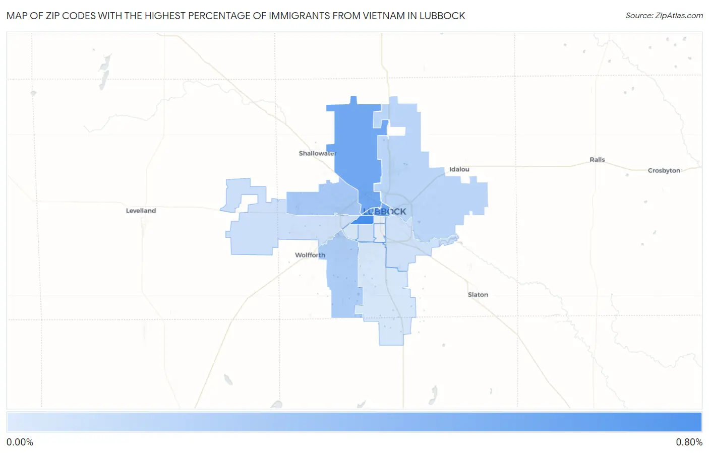 Zip Codes with the Highest Percentage of Immigrants from Vietnam in Lubbock Map