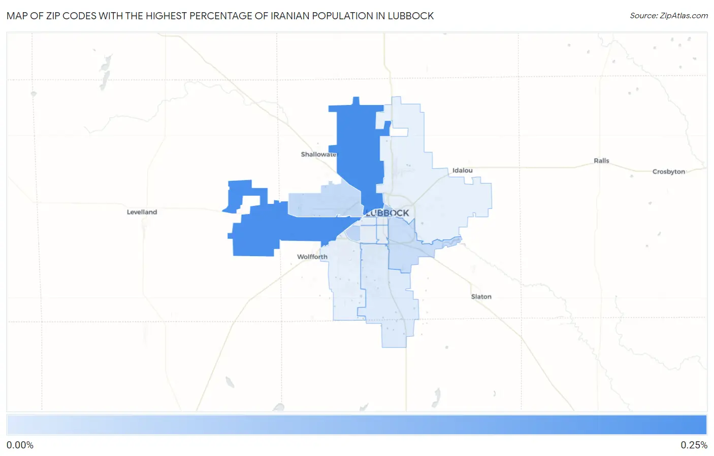 Zip Codes with the Highest Percentage of Iranian Population in Lubbock Map