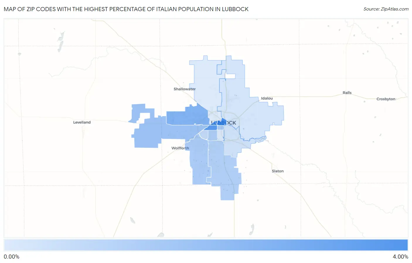 Zip Codes with the Highest Percentage of Italian Population in Lubbock Map