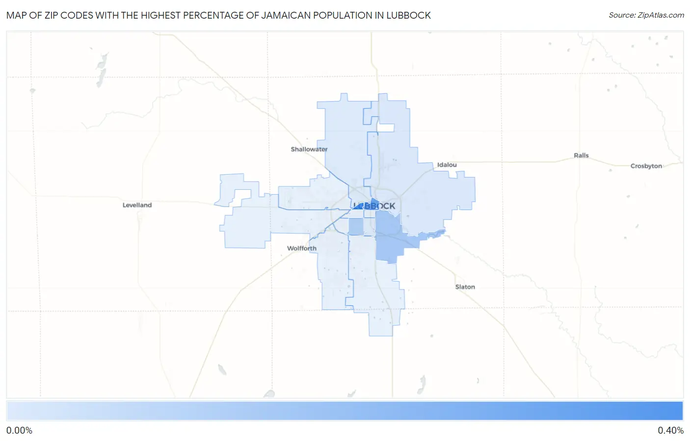 Zip Codes with the Highest Percentage of Jamaican Population in Lubbock Map