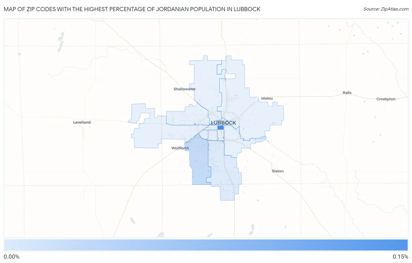 Zip Codes with the Highest Percentage of Jordanian Population in Lubbock Map