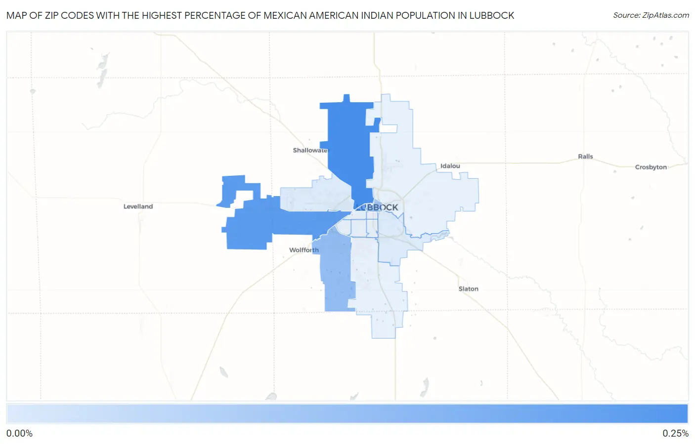 Zip Codes with the Highest Percentage of Mexican American Indian Population in Lubbock Map