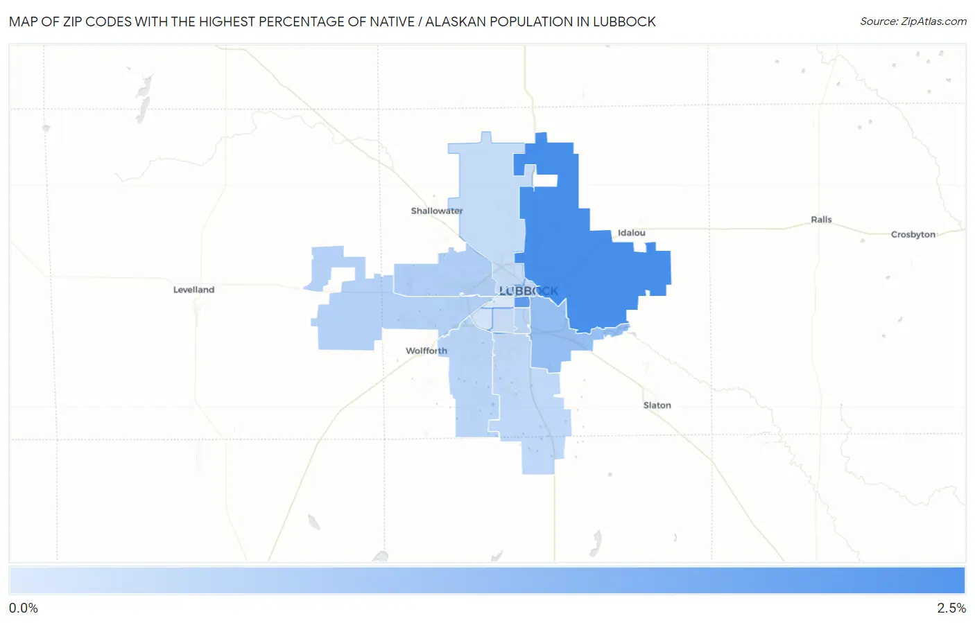 Zip Codes with the Highest Percentage of Native / Alaskan Population in Lubbock Map