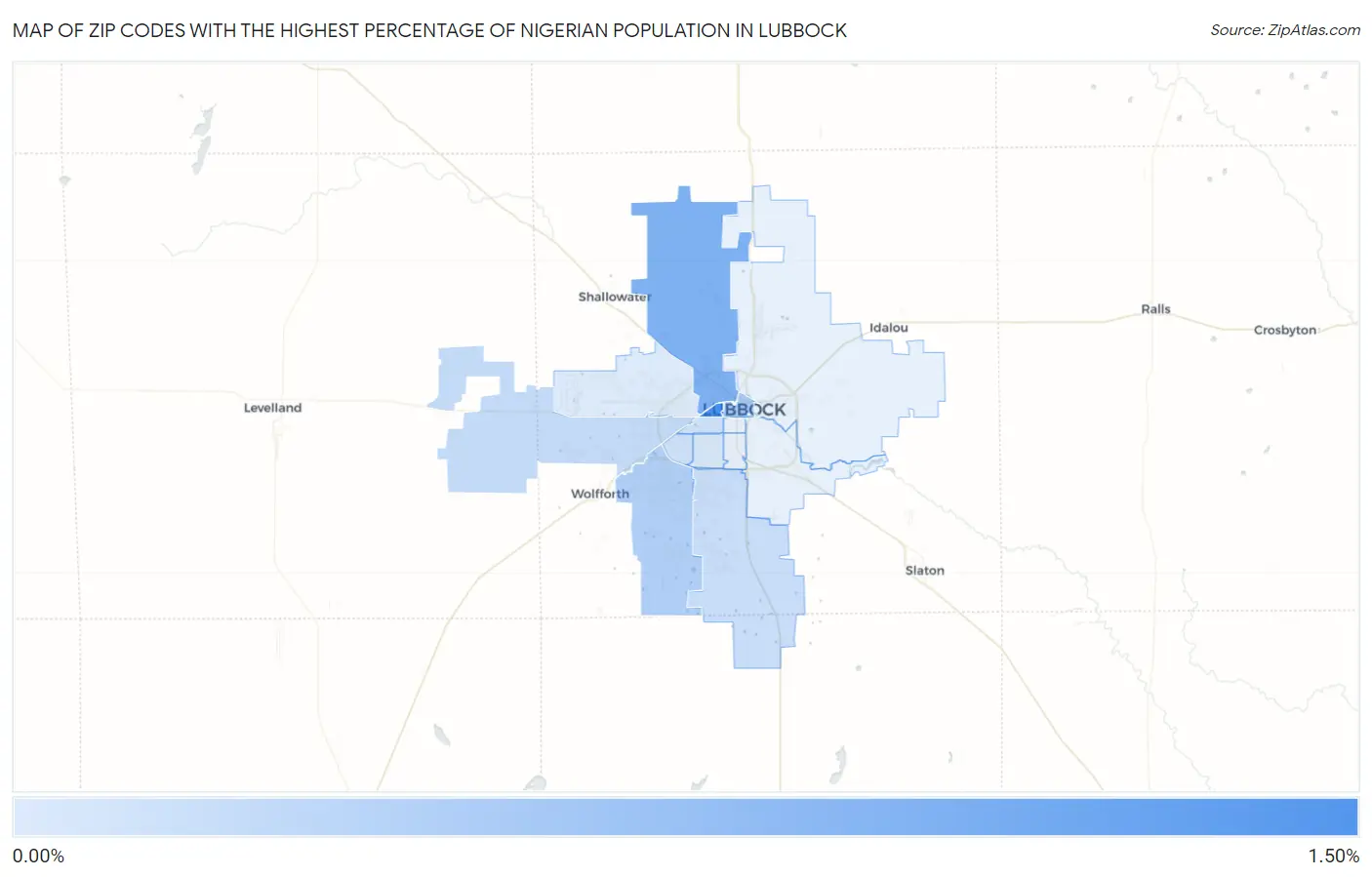 Zip Codes with the Highest Percentage of Nigerian Population in Lubbock Map