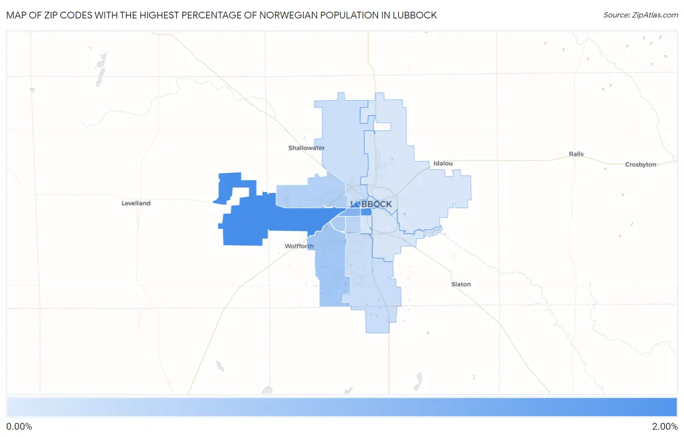 Zip Codes with the Highest Percentage of Norwegian Population in Lubbock Map