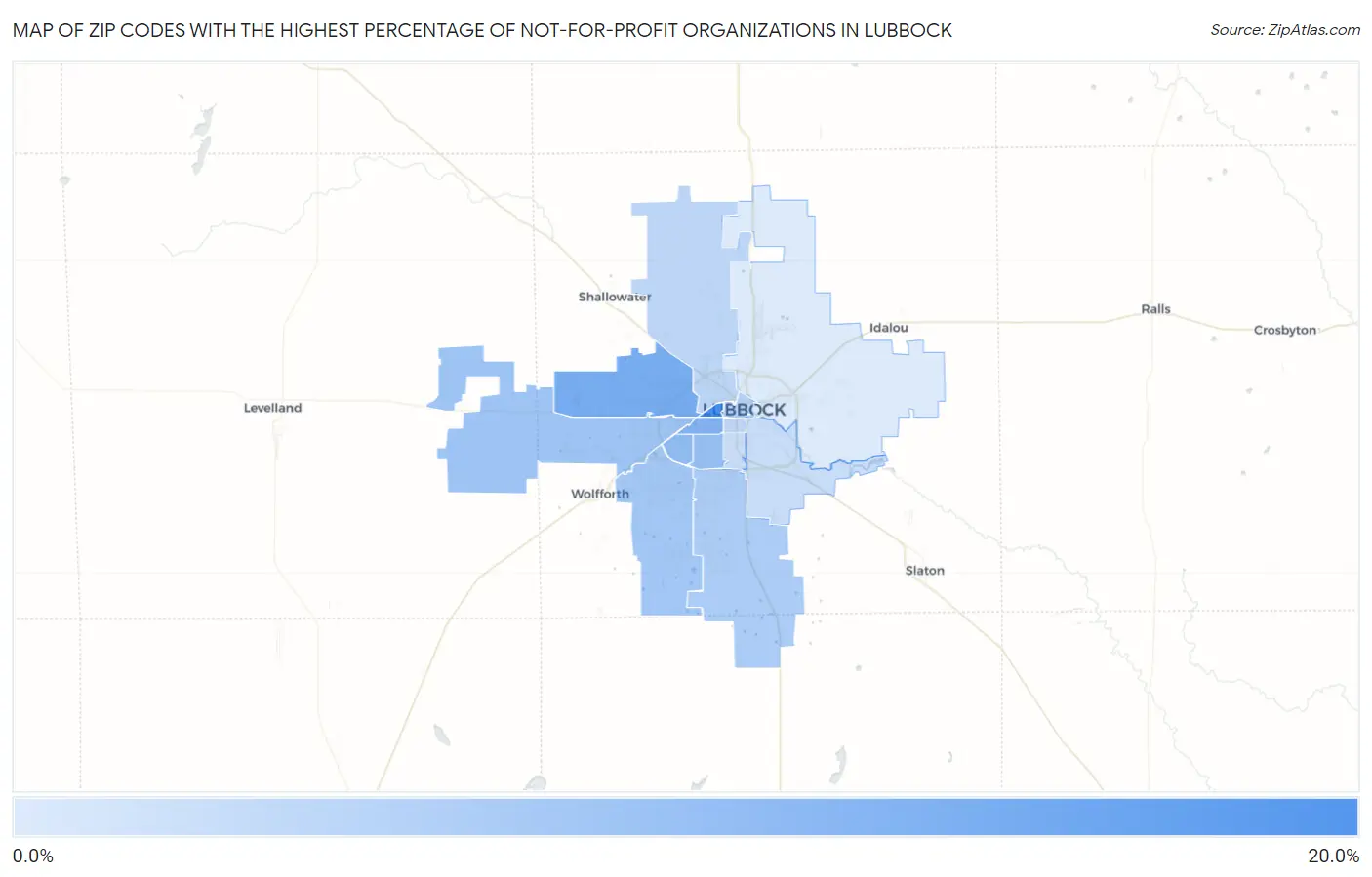 Zip Codes with the Highest Percentage of Not-for-profit Organizations in Lubbock Map