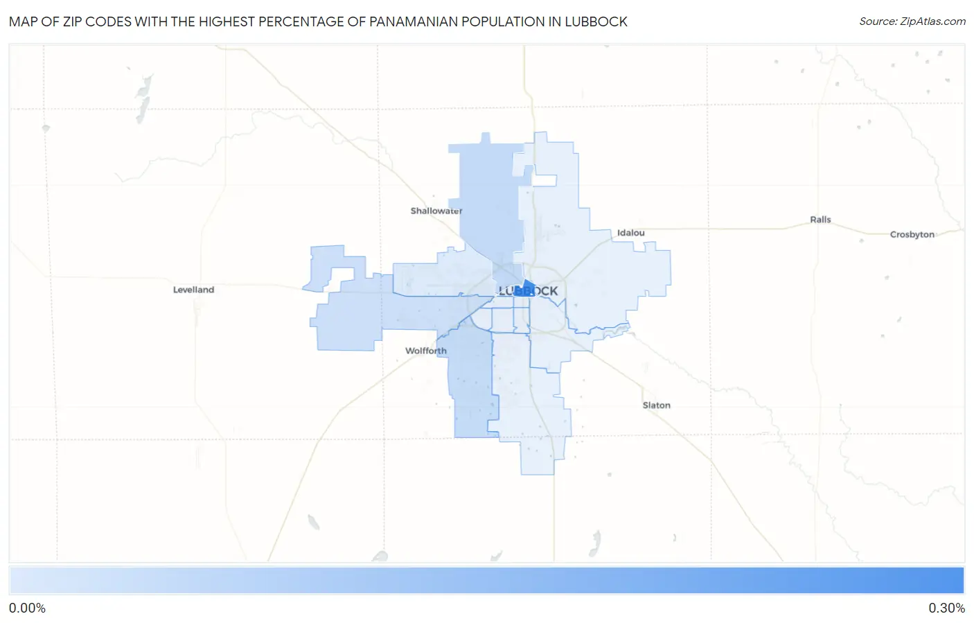 Zip Codes with the Highest Percentage of Panamanian Population in Lubbock Map