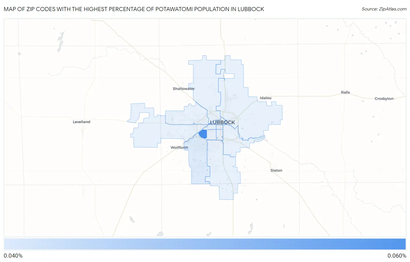 Zip Codes with the Highest Percentage of Potawatomi Population in Lubbock Map