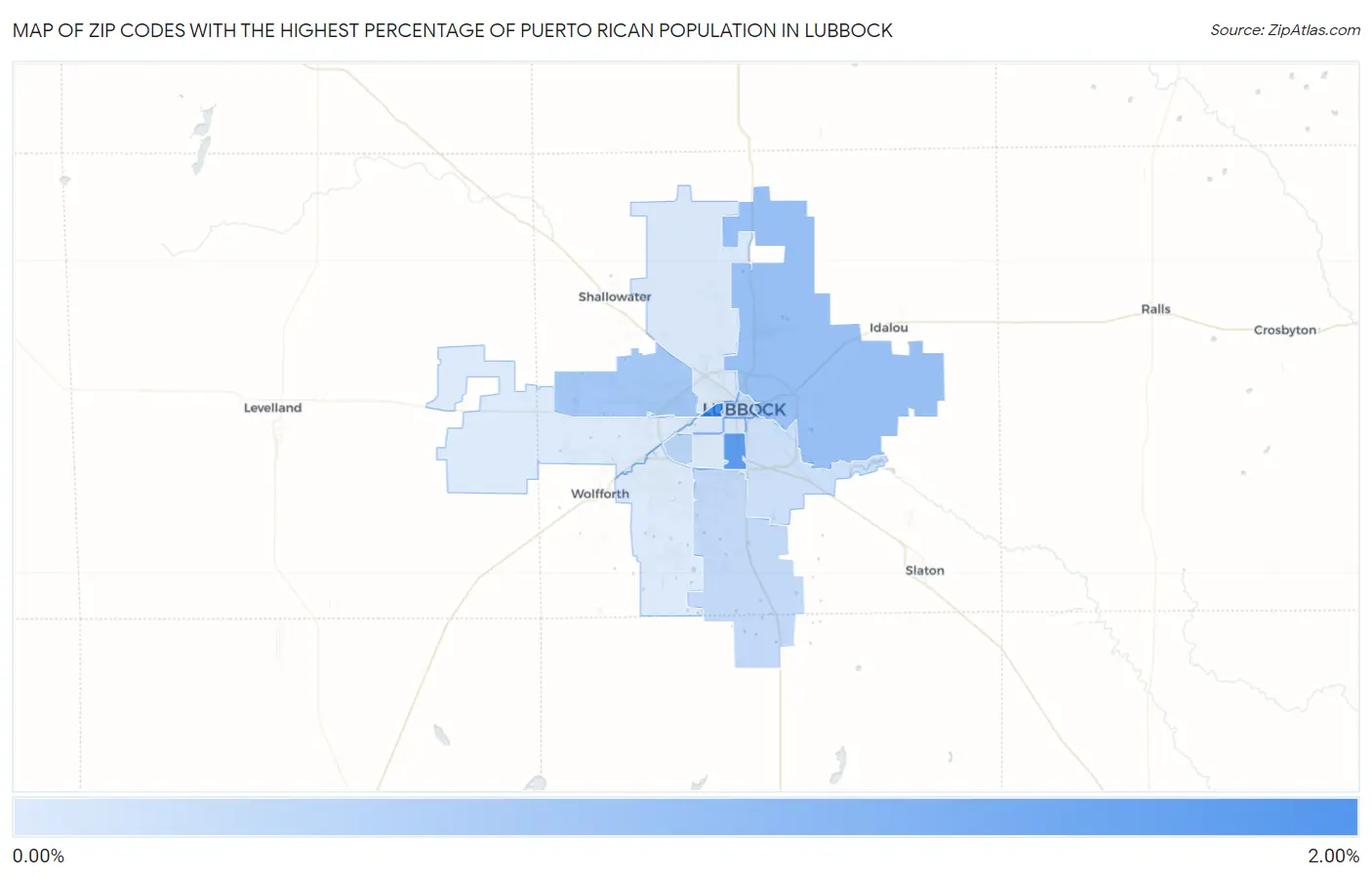 Zip Codes with the Highest Percentage of Puerto Rican Population in Lubbock Map
