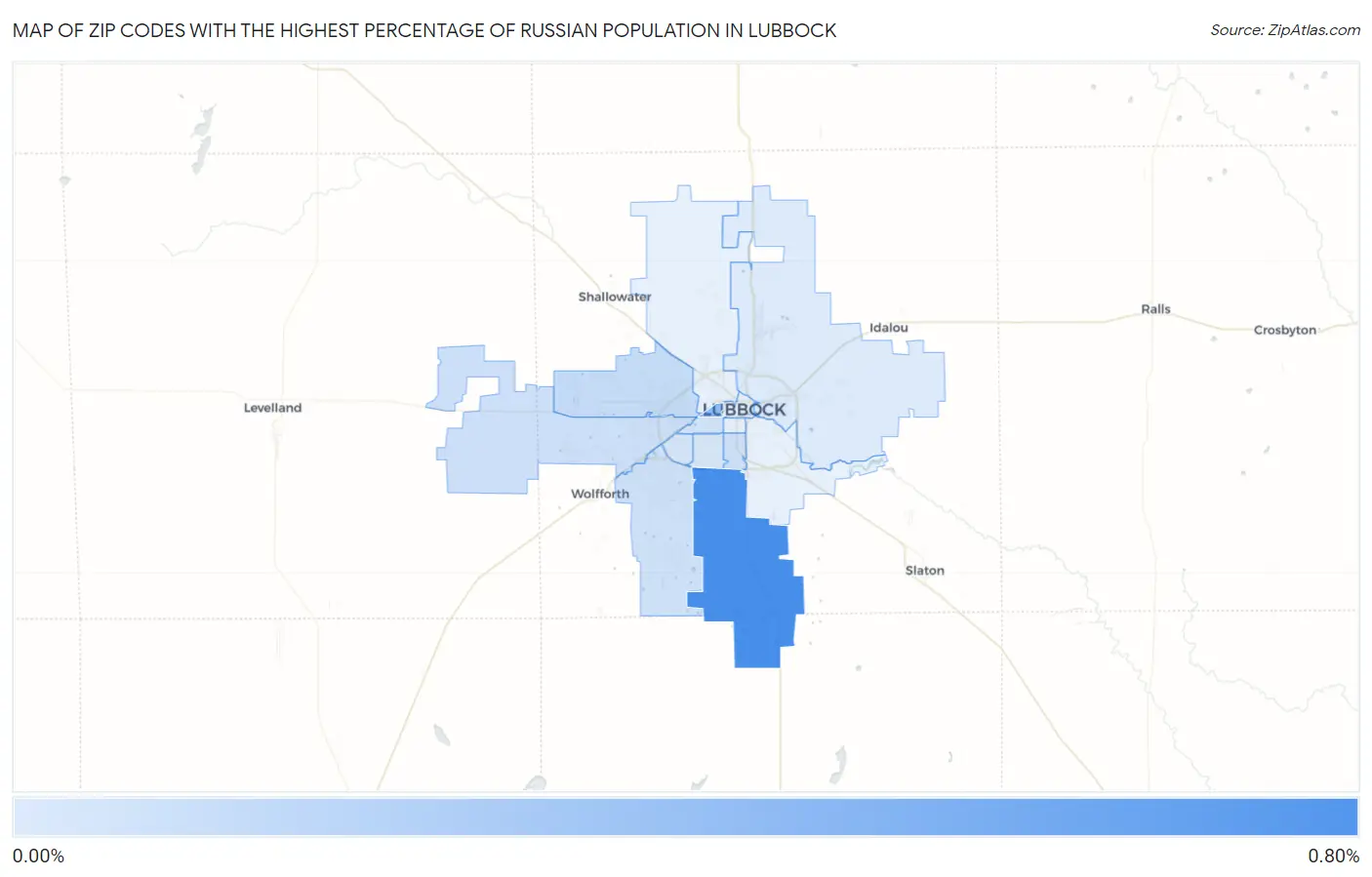 Zip Codes with the Highest Percentage of Russian Population in Lubbock Map