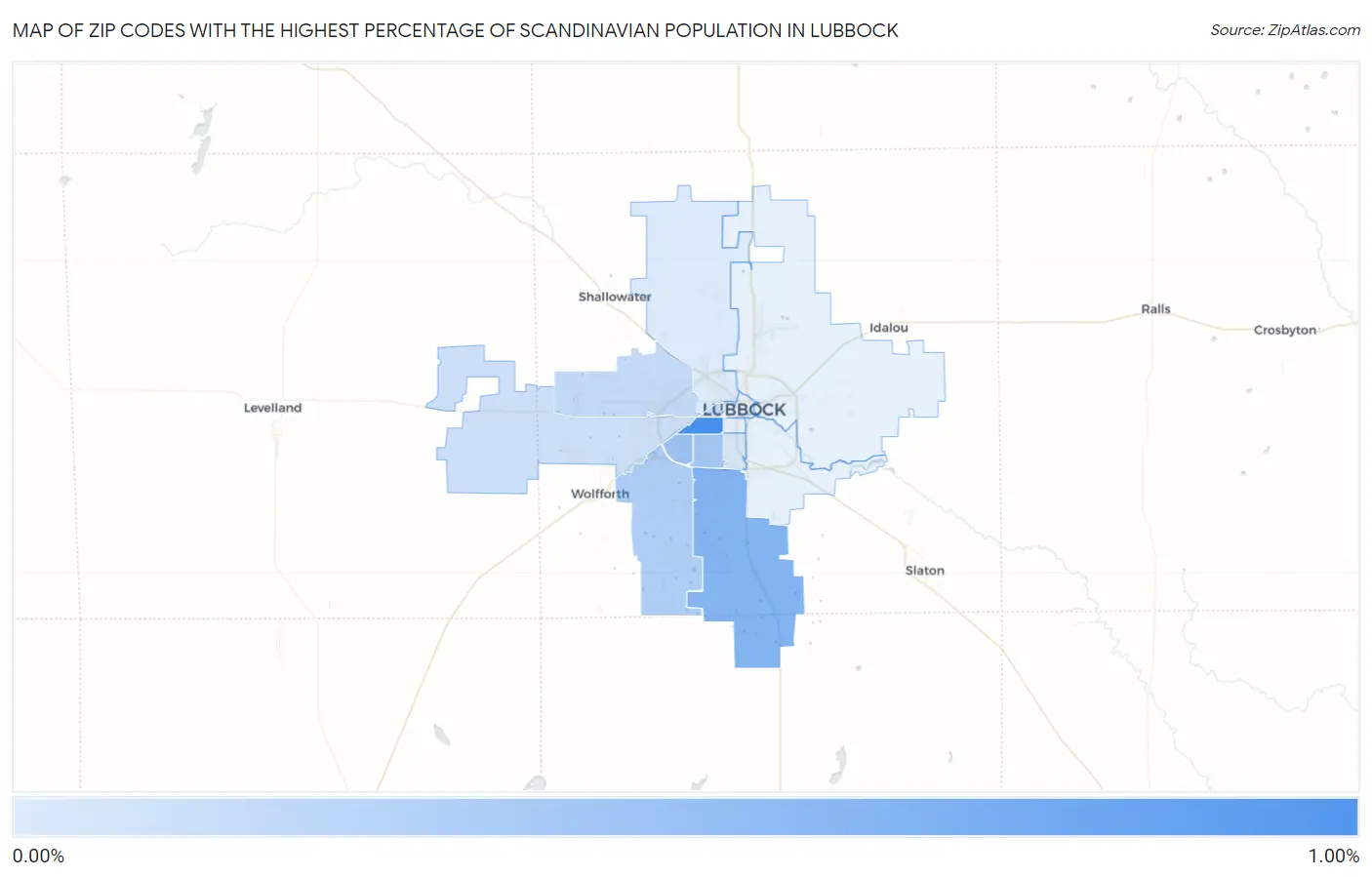 Zip Codes with the Highest Percentage of Scandinavian Population in Lubbock Map