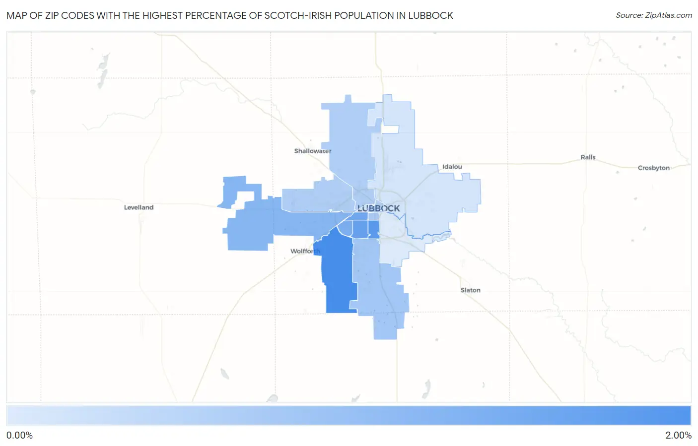 Zip Codes with the Highest Percentage of Scotch-Irish Population in Lubbock Map
