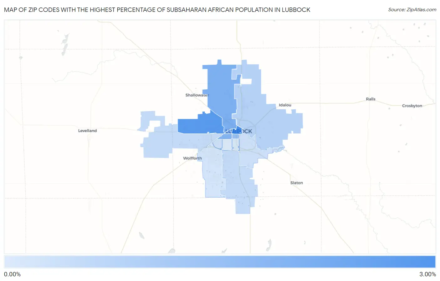 Zip Codes with the Highest Percentage of Subsaharan African Population in Lubbock Map