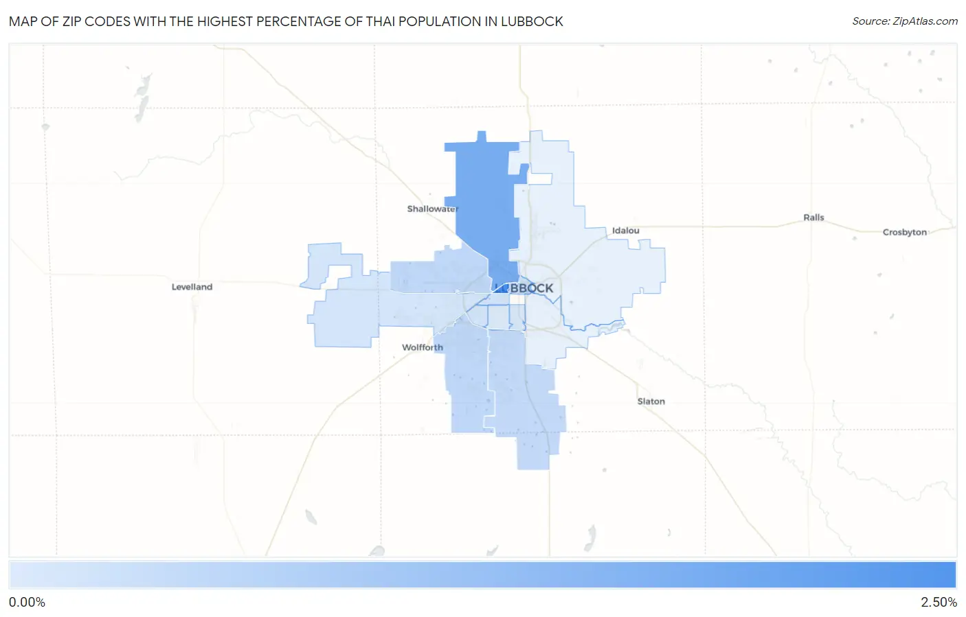 Zip Codes with the Highest Percentage of Thai Population in Lubbock Map