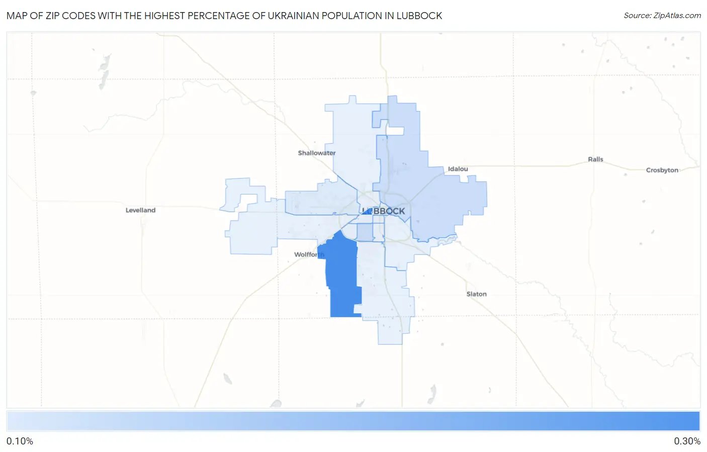 Zip Codes with the Highest Percentage of Ukrainian Population in Lubbock Map