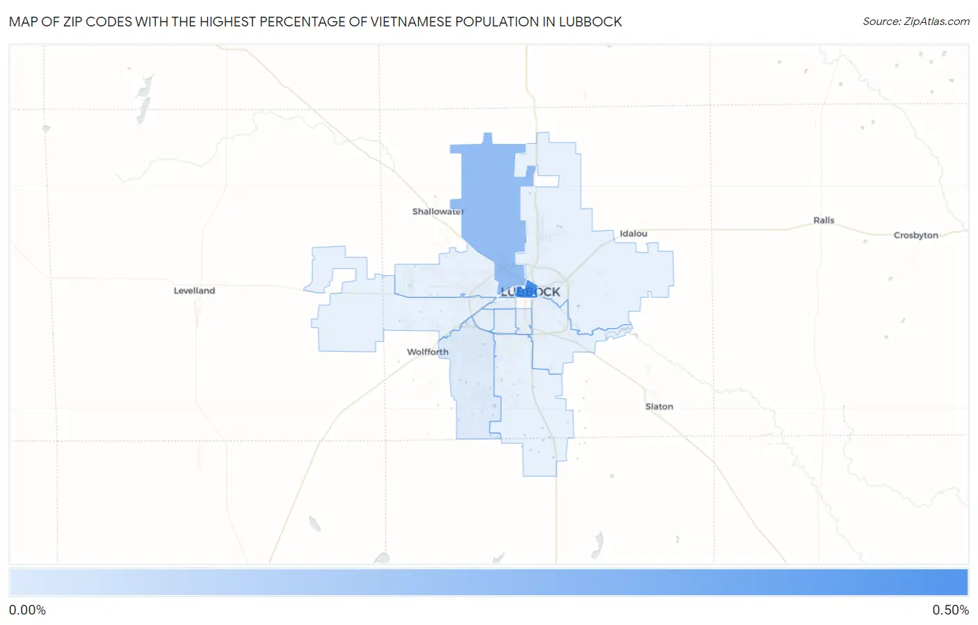 Zip Codes with the Highest Percentage of Vietnamese Population in Lubbock Map