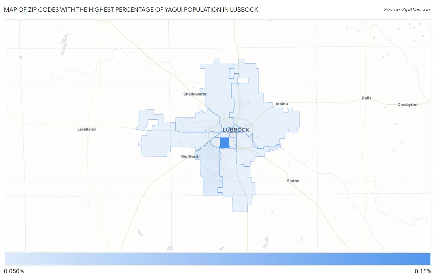 Zip Codes with the Highest Percentage of Yaqui Population in Lubbock Map