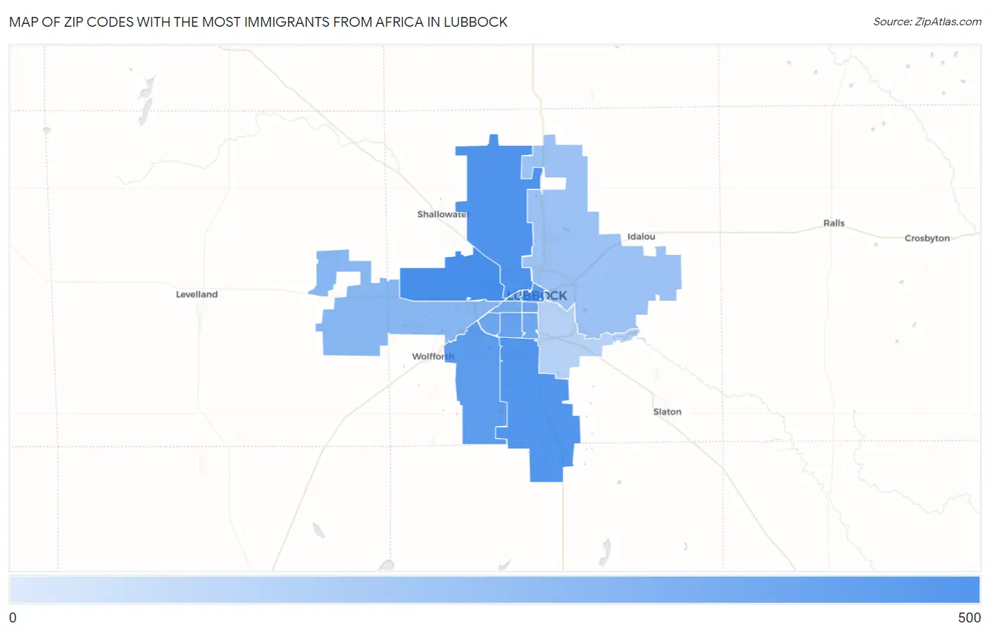Zip Codes with the Most Immigrants from Africa in Lubbock Map