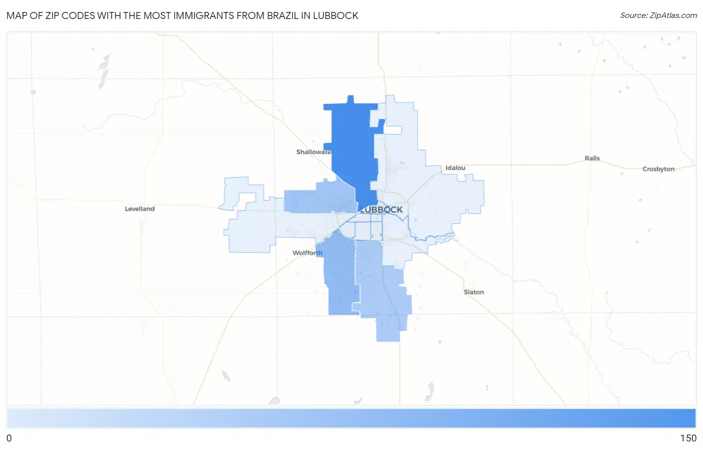 Zip Codes with the Most Immigrants from Brazil in Lubbock Map