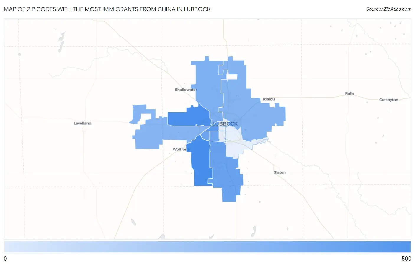 Zip Codes with the Most Immigrants from China in Lubbock Map