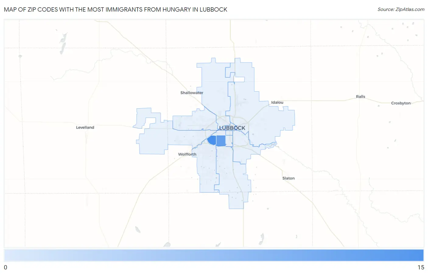 Zip Codes with the Most Immigrants from Hungary in Lubbock Map
