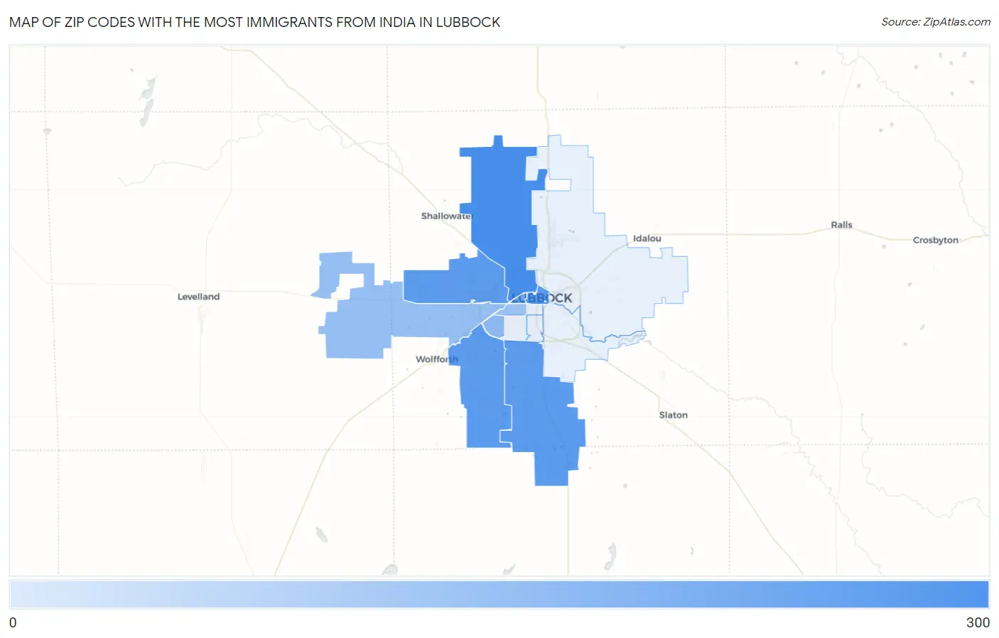 Zip Codes with the Most Immigrants from India in Lubbock Map