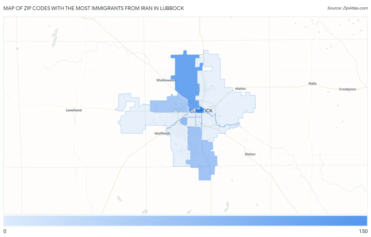 Zip Codes with the Most Immigrants from Iran in Lubbock Map