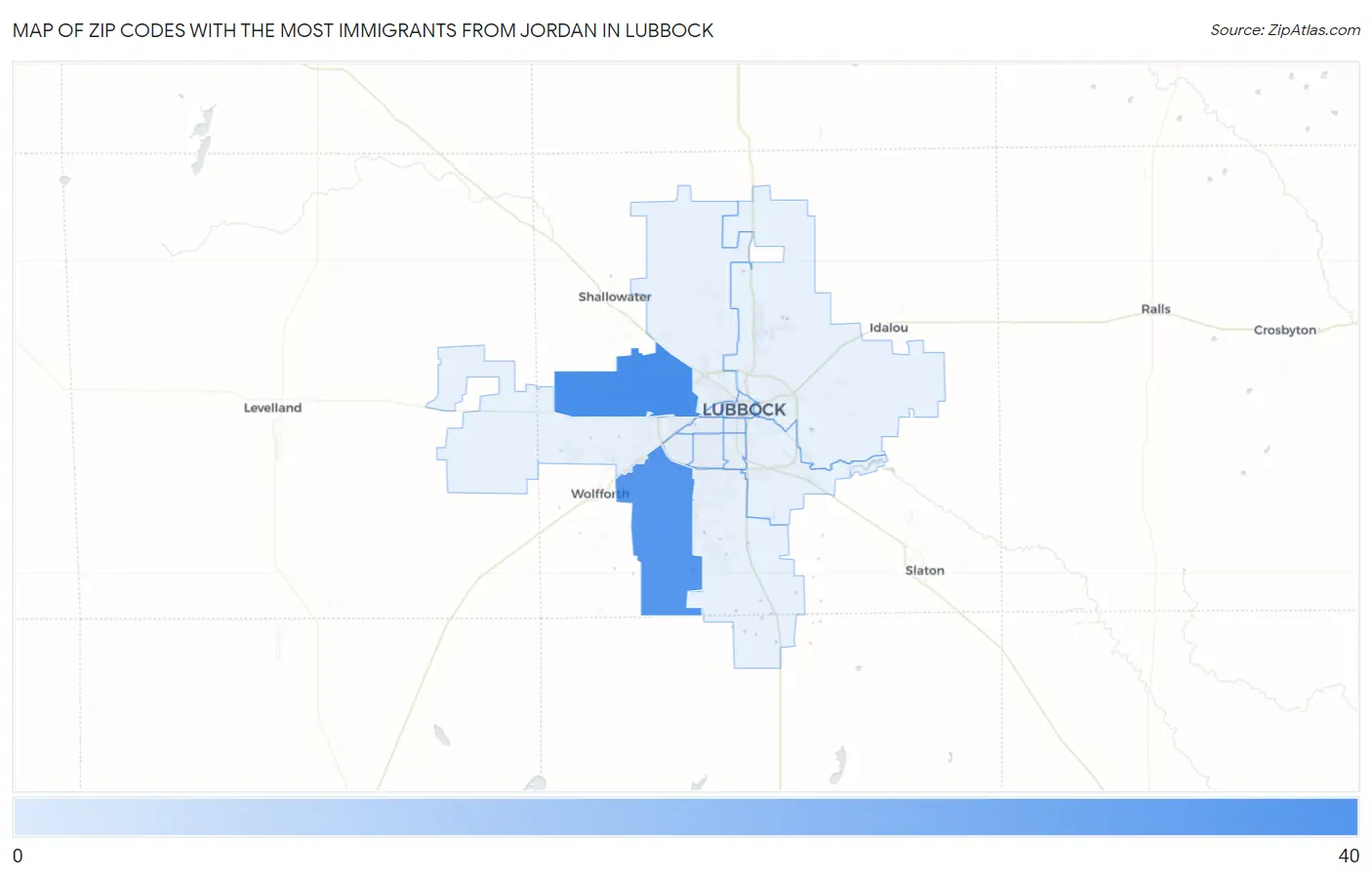 Zip Codes with the Most Immigrants from Jordan in Lubbock Map