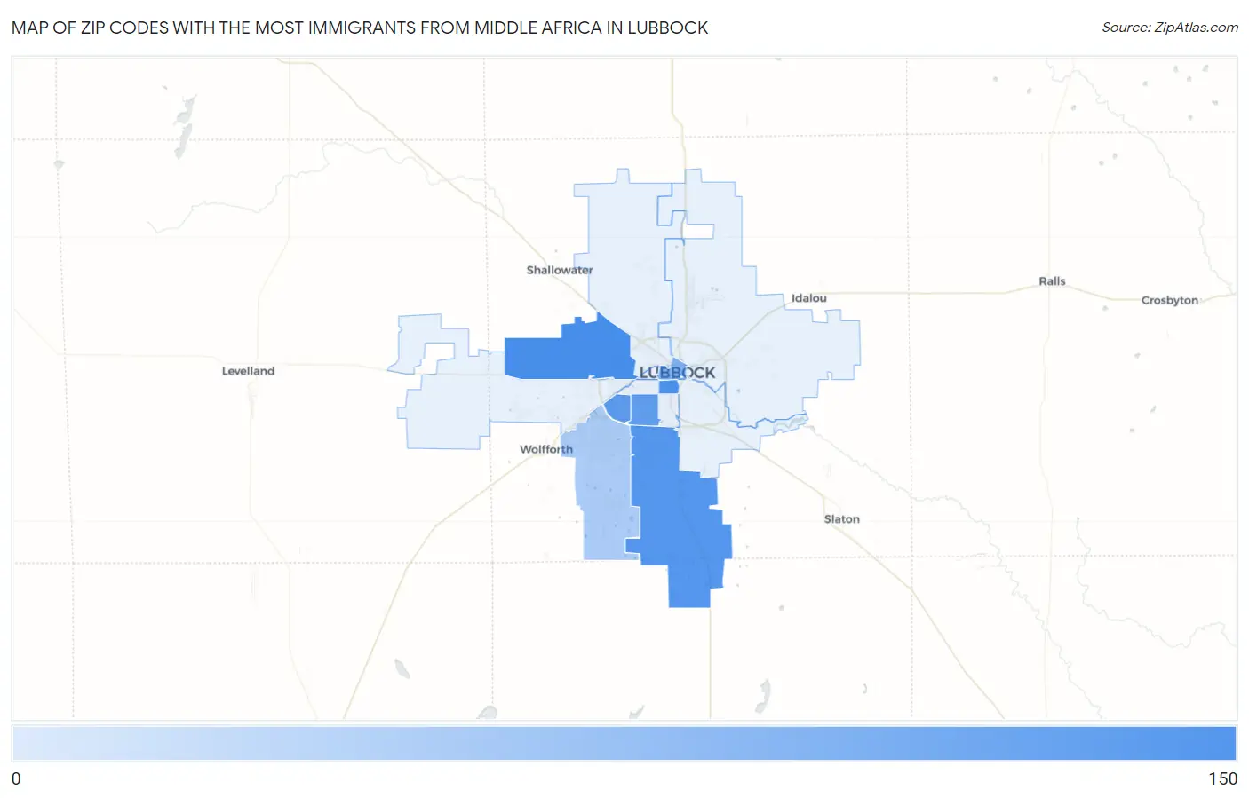 Zip Codes with the Most Immigrants from Middle Africa in Lubbock Map