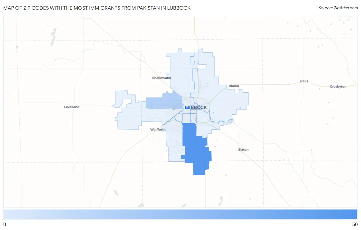 Zip Codes with the Most Immigrants from Pakistan in Lubbock Map