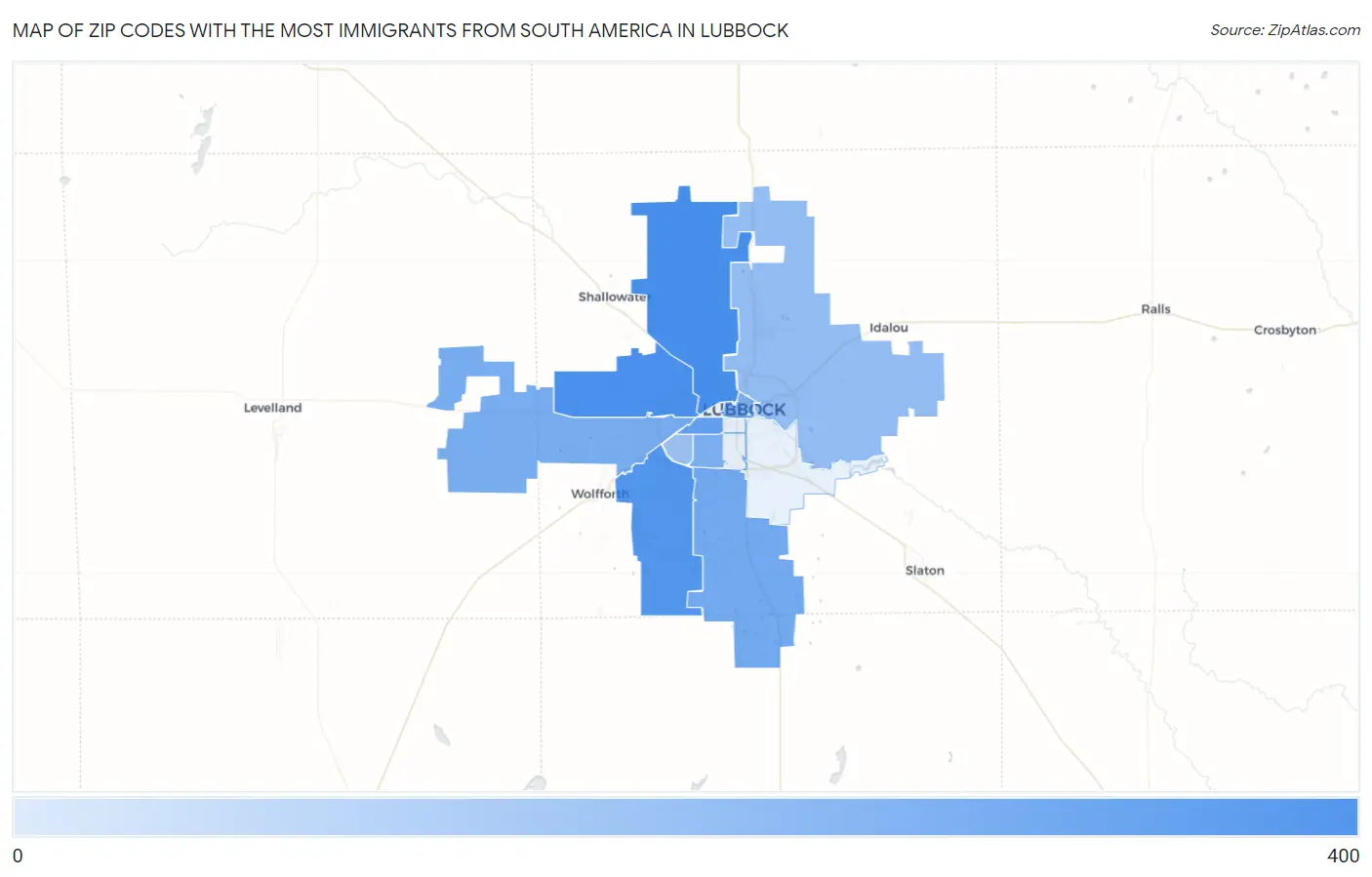 Zip Codes with the Most Immigrants from South America in Lubbock Map