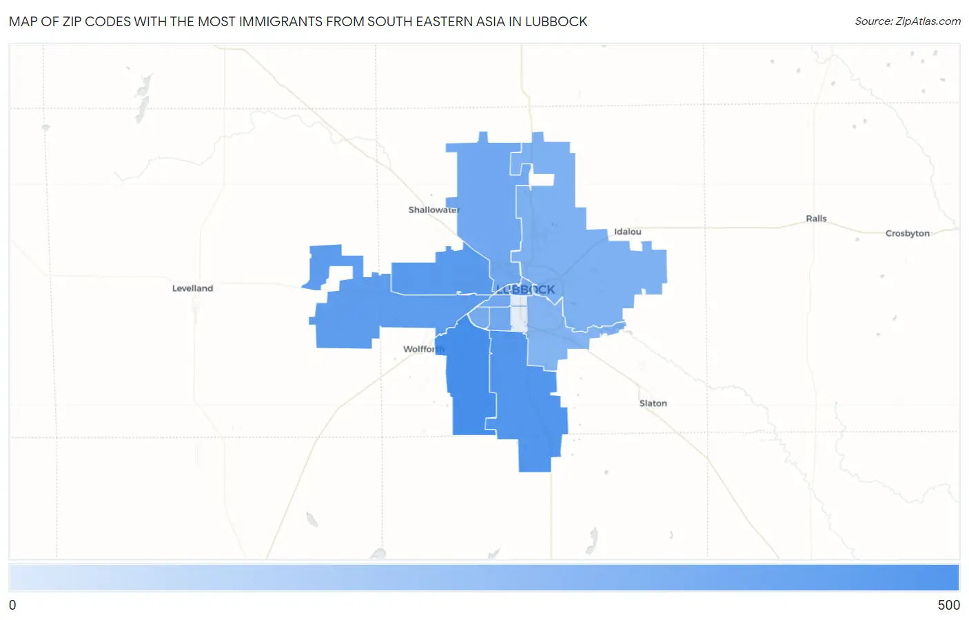 Zip Codes with the Most Immigrants from South Eastern Asia in Lubbock Map