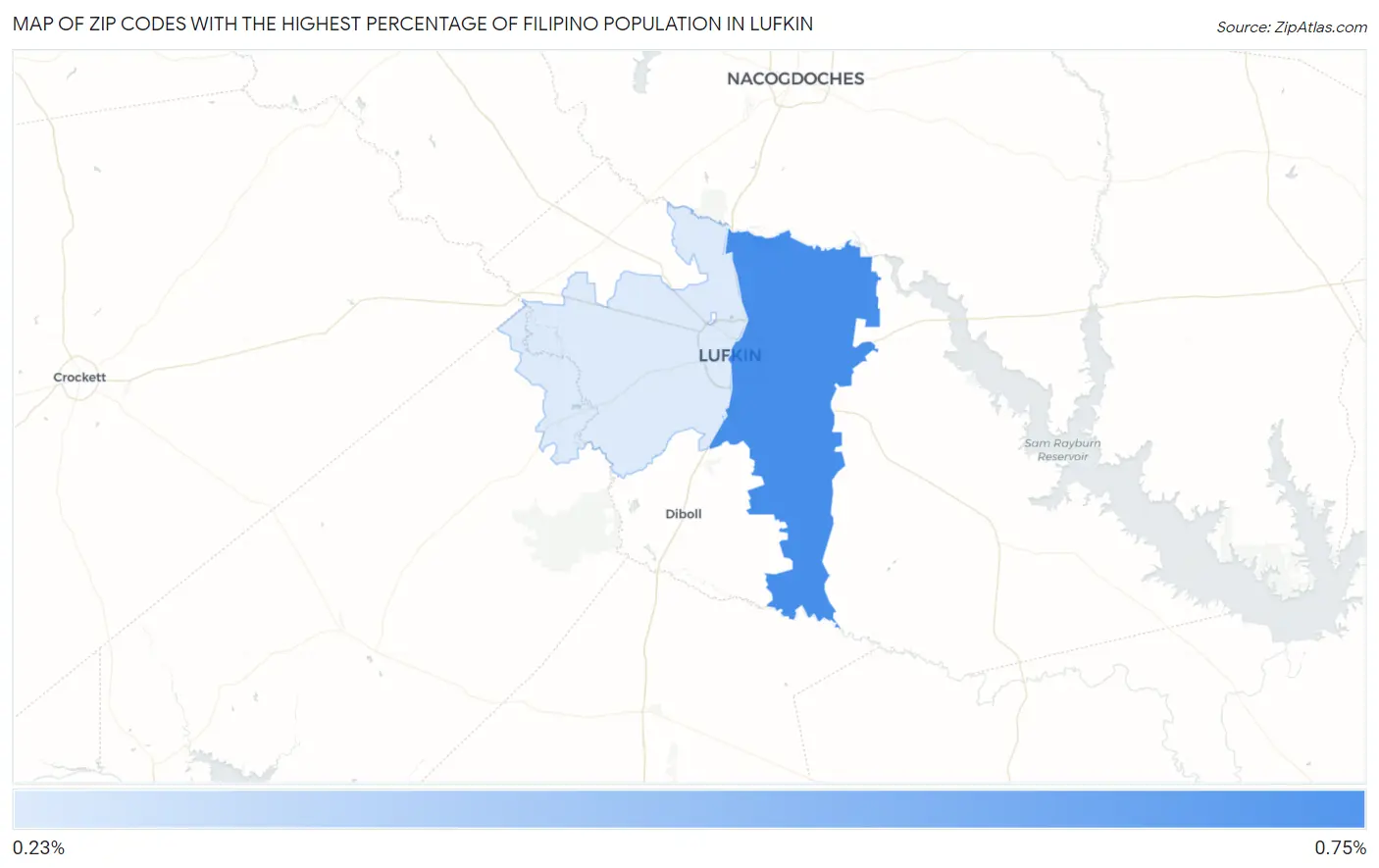 Zip Codes with the Highest Percentage of Filipino Population in Lufkin Map