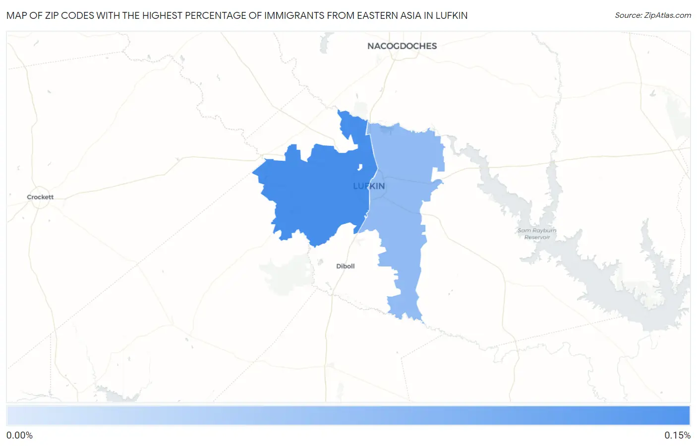 Zip Codes with the Highest Percentage of Immigrants from Eastern Asia in Lufkin Map