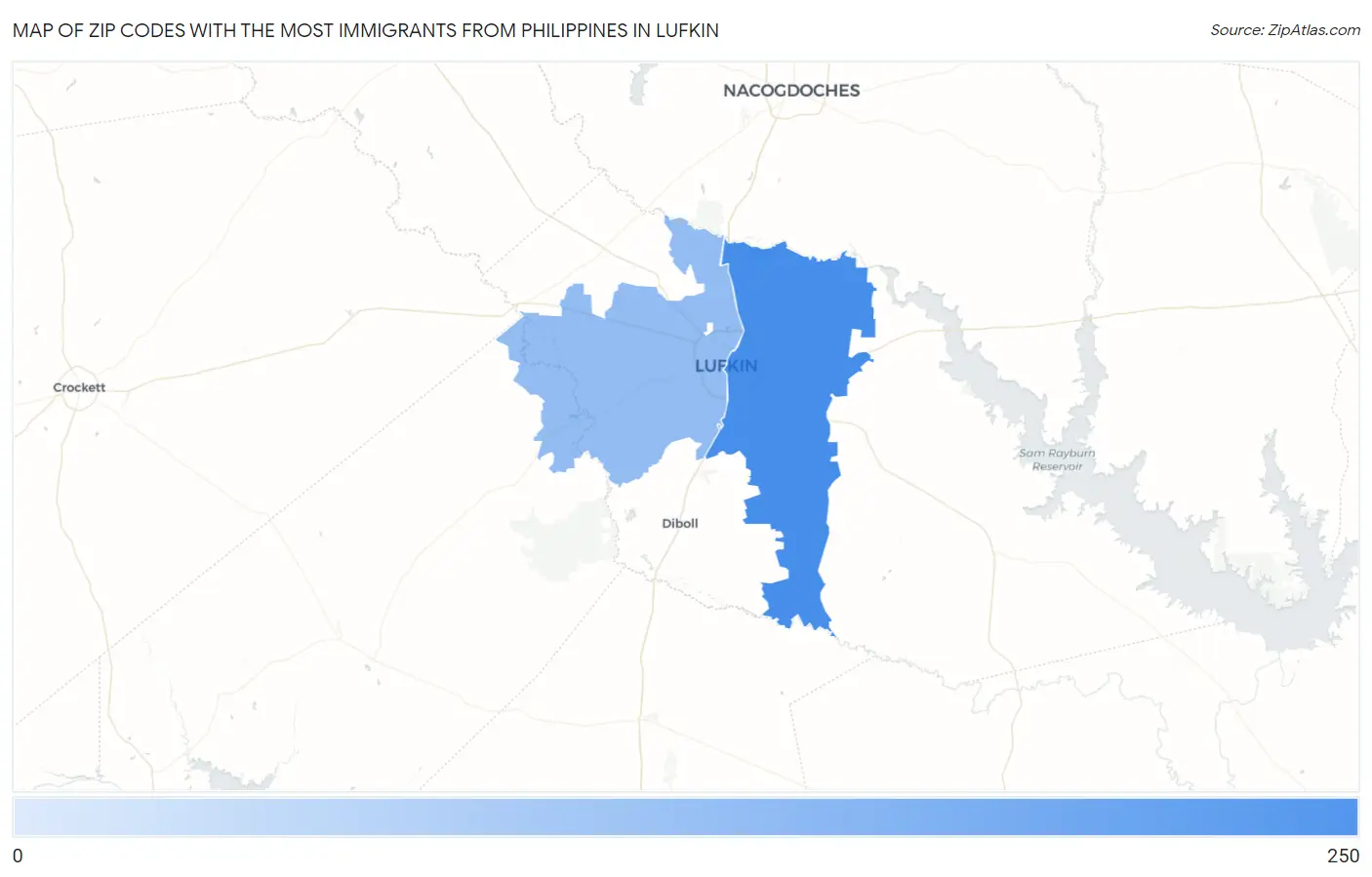 Zip Codes with the Most Immigrants from Philippines in Lufkin Map