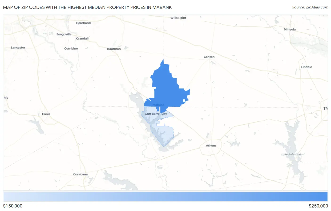 Zip Codes with the Highest Median Property Prices in Mabank Map
