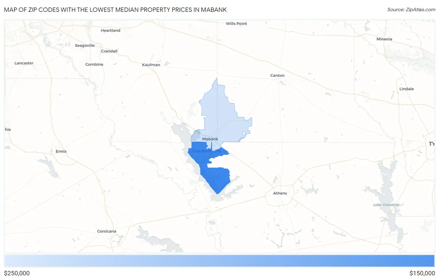 Zip Codes with the Lowest Median Property Prices in Mabank Map