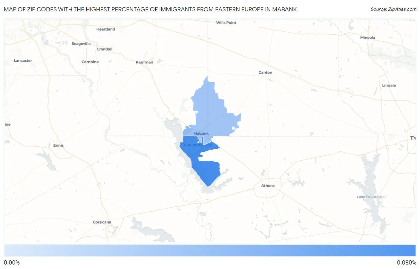 Zip Codes with the Highest Percentage of Immigrants from Eastern Europe in Mabank Map